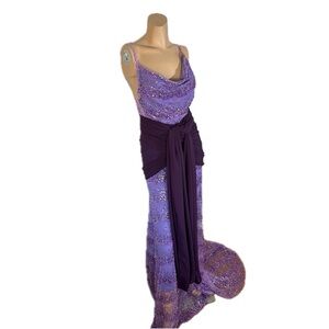 Mermaid African Asoebi Beaded Sequin Lace Purple Maxi Gown 8 Chest 30 Inch Gele